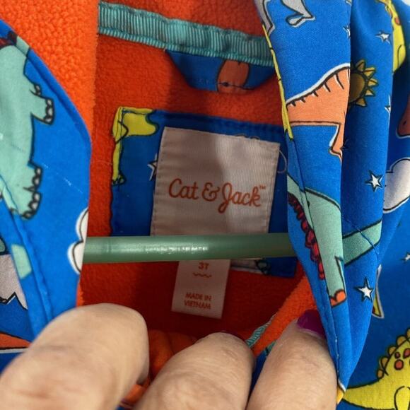 Cat & Jack Dinosaur Pizza hooded full zip Jacket lined novelty print sz 3T blue - Picture 2 of 6
